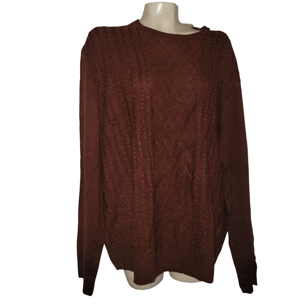 DOCKERS NEW Mens Brown Cable Knit Crewneck Sweater Long Sleeve Pullover Size XXL
